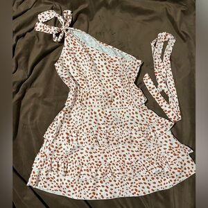 🤍White And Orange Ruffle Mini Dress🧡